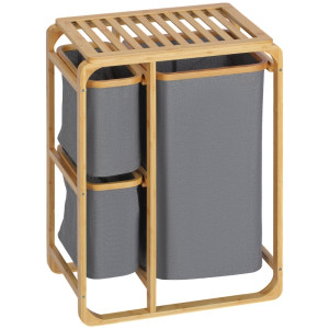Tildasstore Tvättkorg av bambu 3 löstagbara korgar 50x32x69,7 cm