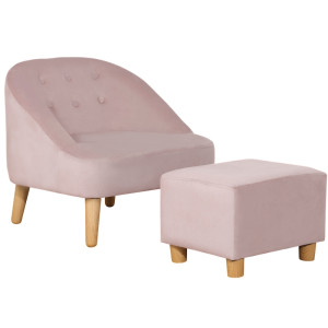 Tildasstore Barnfåtölj med pall 51x51x50 cm rosa sammet