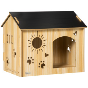 Tildasstore Hundkoja svart/träfärg 69x50x58,5 cm