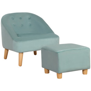 Tildasstore Barnfåtölj med pall 51x51x50 cm gröna sammet