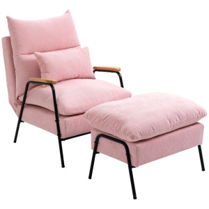 Tildasstore Fåtölj med pall justerbar ryggläge rosa
