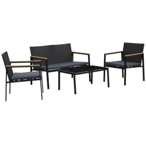 Tildasstore Loungegrupp med sittdynor rotting svart