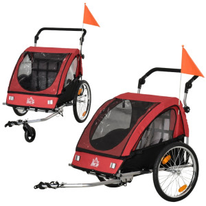 Tildasstore Cykelvagn för 2 barn 2i1 röd