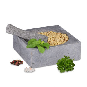 Tildasstore Fyrkantig mortel med stöt granit 18.5 cm