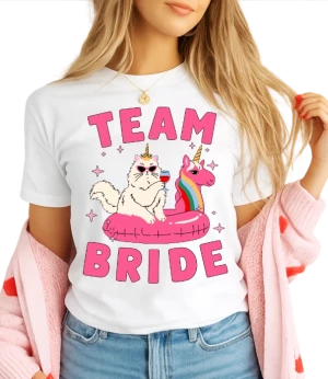 KOSZULKA NA WIECZÓR PANIEŃSKI ''TEAM BRIDE'' Z KOTEM