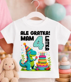 Koszulka URODZINOWA dziecięca ''ALE GRATKA MAM 4 LATKA'' DINO