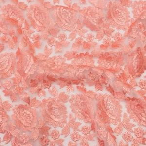 koronka gipiura na tiulu - brzoskwiniowy