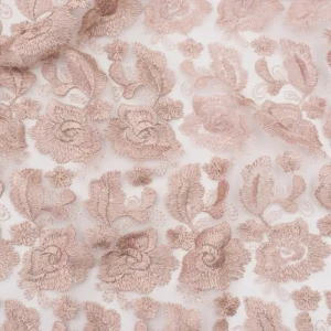 koronka gipiura na tiulu - brudny róż