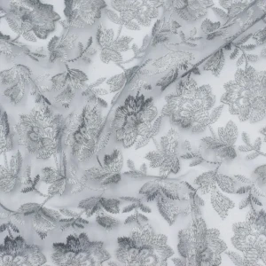 koronka gipiura na tiulu - srebrno szary