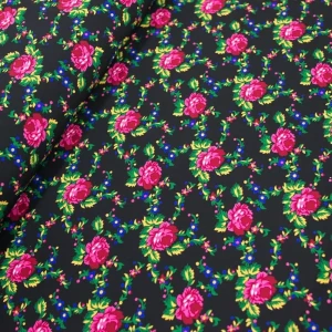 Tkanina kelly krepa wzór ludowy bukowiański