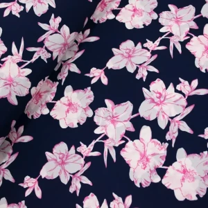 Tkanina kelly krepa wzór kwiaty na granatowym tle