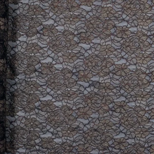 koronka wzór kwiaty granatowy/złoty lureks