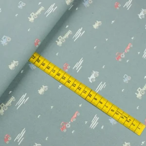 Bawełna organiczna wzór traktor kolor szary