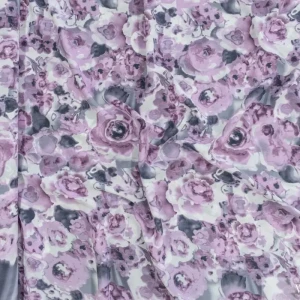 Tkanina poliestrowa wzór kwiatowy, szary, grafit, fiolet