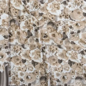 Tkanina poliesterowa- wzór kwiatowy, beż, brąz, biały