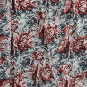 Tkanina kelly krepa wzór kwiatowy kolor szary i czerwony