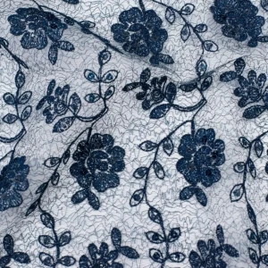 koronka stabilna kwiaty - granatowy, cekiny