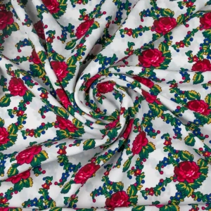 Tkanina kelly krepa wzór ludowy bukowiański kolor biały