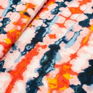 Tkanina wiskoza tie dye granatowy, pomarańczowy
