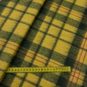 Tkanina płaszczowa wzór krata kolor zółty i zielony