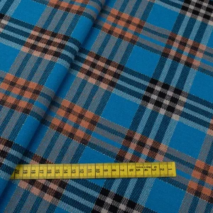 Tkanina kostiumowa wzór krata kolor niebieski i beżowy