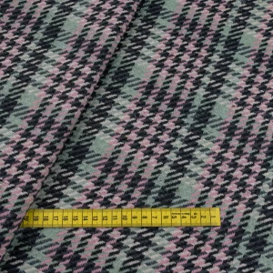 Tkanina płaszczowa wzór pepitka kolor różowy miętowy