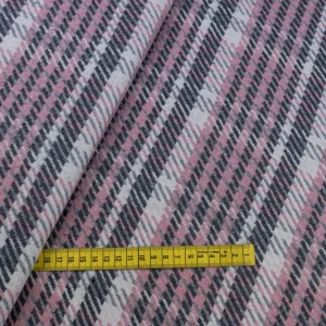 Tkanina płaszczowa wzór pepitka kolor różowy i szary