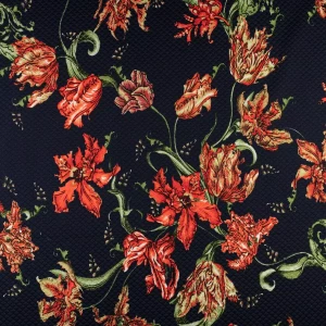 Dzianina strukturalna wzór kwiaty kolor granatowy
