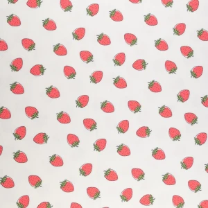 Dzianina dresówka wzór truskawki kolor ciepły biały