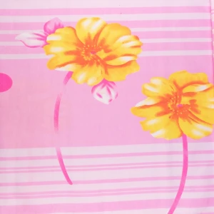 Tkanina Dekoracyjna wzór paski i kwiaty kolor różowy