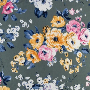 Dzianina wiskozowa wzór kwiaty kolor szaro zielony