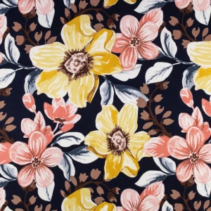 Dzianina wiskozowa wzór kwiaty kolor granatowy