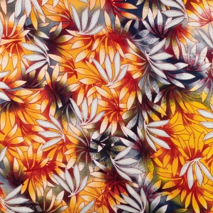 Dzianina wiskozowa wzór liście kolor pomarańczowo żółty