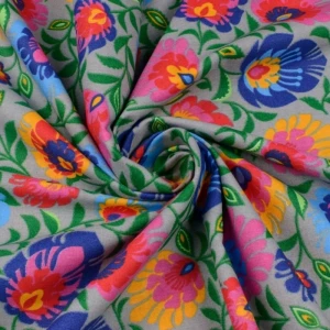 Tkanina bawełna wzór ludowy szary