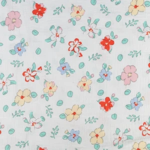 Muślin Bawełniany wzór kwiaty kolor biały