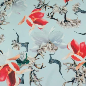 Tkanina Barbie Marschiano wzór kwiaty na siwym tle