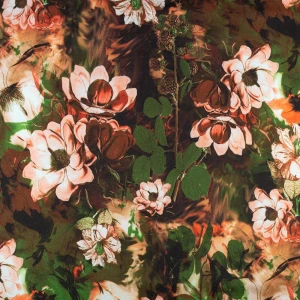 Tkanina Barbie wzór kwiaty kolor zielono brązowy