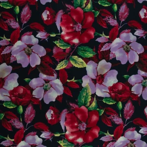 Tkanina Krepa kwiaty bordowy