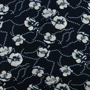 Tkanina Krepa kwiaty granatowy