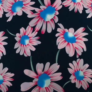 Tkanina Krepa kwiaty granatowy