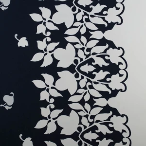 Tkanina Krepa kwiaty border jednostronny granatowy