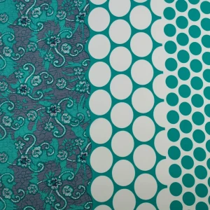 Tkanina Krepa grochy i kwiaty border dwustronny zielony