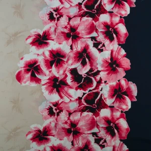 Tkanina Krepa kwiaty border dwustronny beżowy