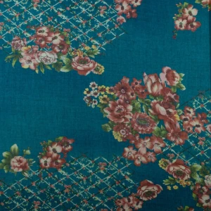 Tkanina Batyst kwiaty zielony
