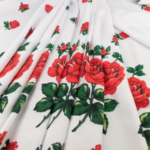 Wiskoza twill róże border jednostronny biały
