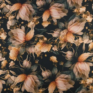 Szyfon Glamour kwiaty beżowo czarny