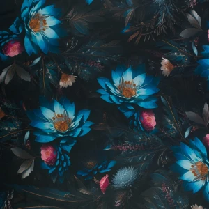 Szyfon Glamour kwiaty niebiesko czarny