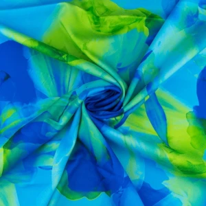 Tkanina krepa wzór kwiaty kolor niebieski