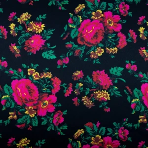 Satyna krepa wzór ludowy czarny