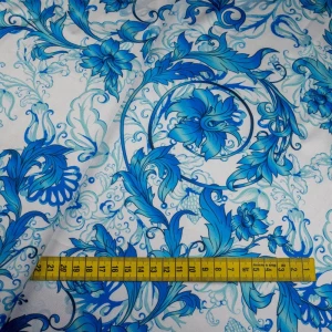 Satyna z lycrą wzór adamaszek niebieski